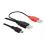USB kabelis DeLOCK 2x USB2.0-A kištukas / USB mini 5 kontaktų 1 m juodas