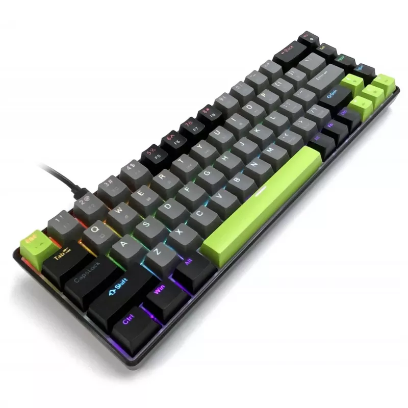 Mechaninė klaviatūra MEDIA-TECH MT1260 Red Core MX60, 60 % formos koeficientas, CHERRY MX Red jungikliai, RGB apšvietimas, USB, žalia