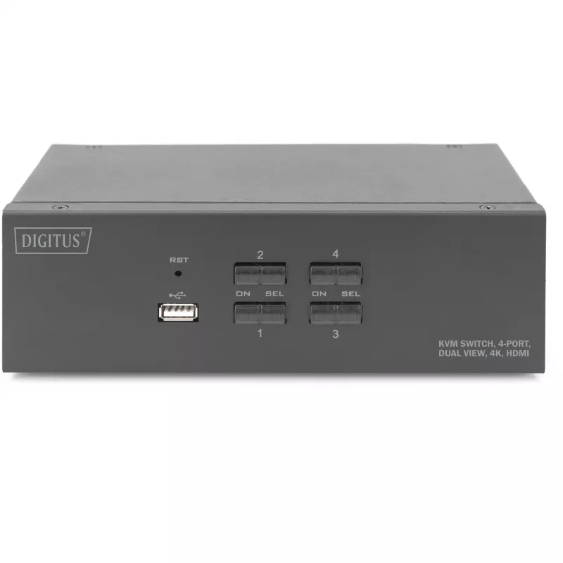 KVM jungiklis Digitus DS-12883 4 prievadų dvigubas ekranas 4K HDMI USB