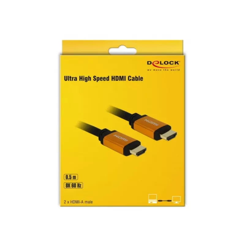 DeLOCK - HDMI kabelis - HDMI (M) į HDMI (M) - 50 cm - triguba izoliacija - juoda, auksinė - 8K palaikymas