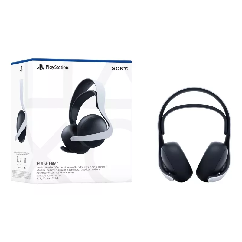 Sony PULSE Elite ausinės, laidinės ir belaidės, ant galvos, žaidimams, Bluetooth, įkrovimo stovas, juodos, baltos