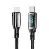 Vention medvilniniu pynimu aptrauktas USB 2.0 C-į-C 5A laidas su LED ekranu 1,2 m juodas cinko lydinio tipas