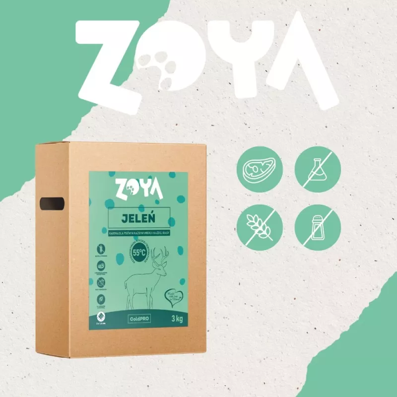 Sausas šunų maistas ZOYA ColdPRO Deer 3 kg — suaugusiems šunims, riboto ingredientų kiekio elnienos formulė, 26% baltymų, 9,5% riebalų