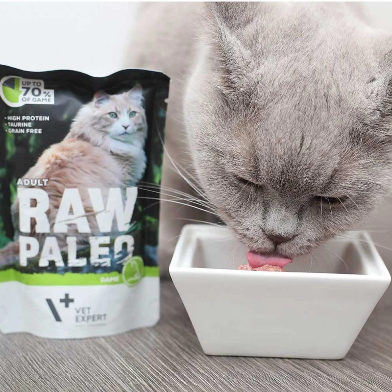 Šlapias kačių maistas VETEXPERT RAW PALEO Adult Venison 100 g — be grūdų vienos porcijos pakelis