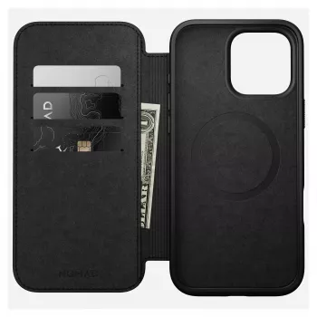Dėklo tipo dėklas Nomad NM01675785, skirtas Apple telefonams, tinka iki 17,5 cm (6,9 colio), juodas, 3 kortelių kišenės, stalinis stovas