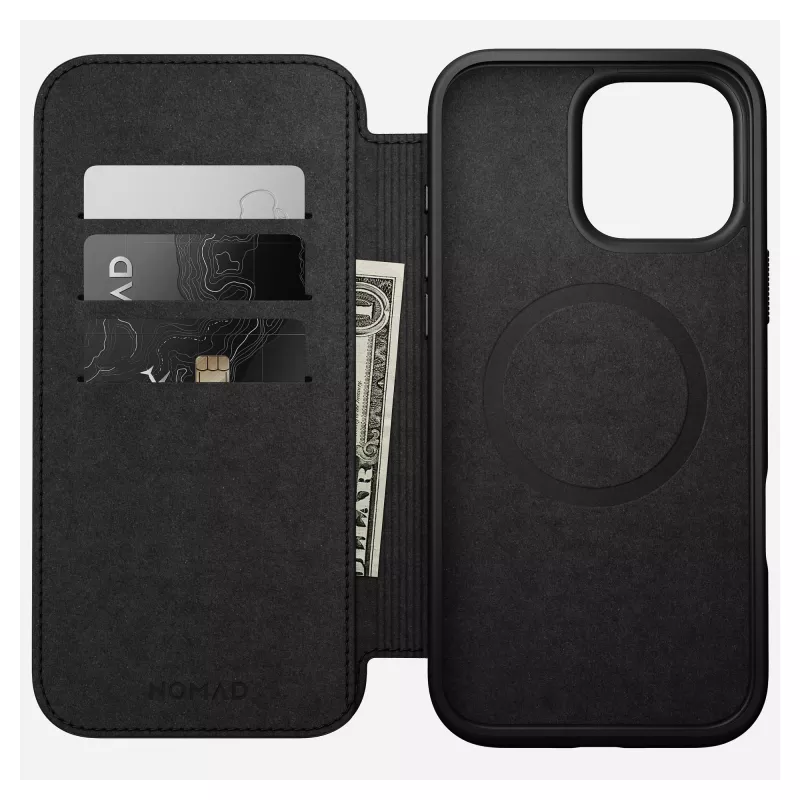 Dėklo tipo dėklas Nomad NM01675785, skirtas Apple telefonams, tinka iki 17,5 cm (6,9 colio), juodas, 3 kortelių kišenės, stalinis stovas