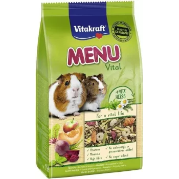 Granuliuotas pašaras jūrų kiaulytėms Vitakraft Menu Vital 1 kg — javų skonio, vitaminas C, 12,5 % ląstelienos, be sojos