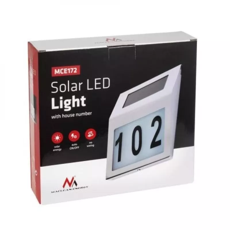 Lauko LED namo numerio šviestuvas MACLEAN MCE172 – saulės energija maitinamas naktinis apšvietimas adreso matomumui