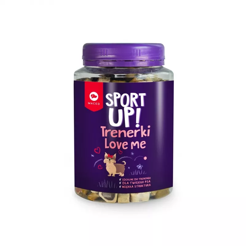 Šunų skanėstai MACED Sport Up! Love Mix Junior 300 g — žuvies skonio dresūros apdovanojimas šuniukams