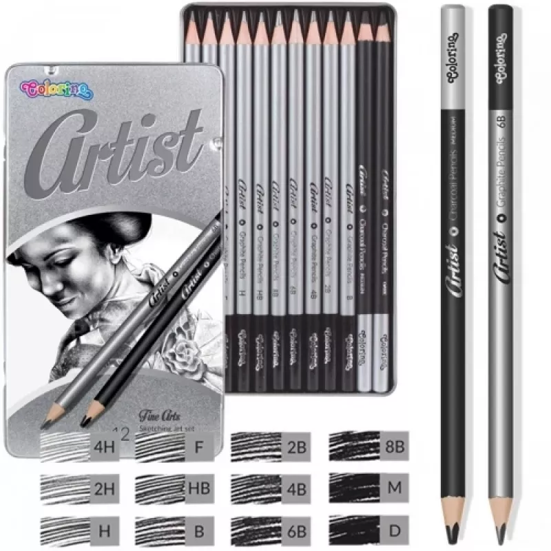 Colorino eskizų piešimo rinkinys 80118PTR — 12 dalių eskizų pieštukai ir priedai