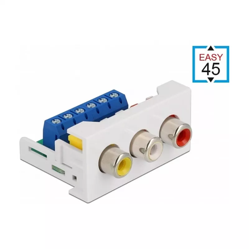 RCA modulis DeLOCK Easy 45 3 x RCA moteriška jungtis 22,5 x 45 mm