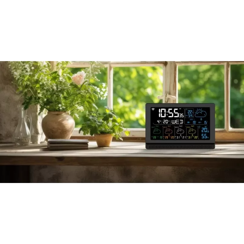 Išmanusis garsiakalbis MANTA MTO200B Windy Juoda — belaidis garso perdavimas per Bluetooth ir Wi‑Fi, su balso asistento palaikymu