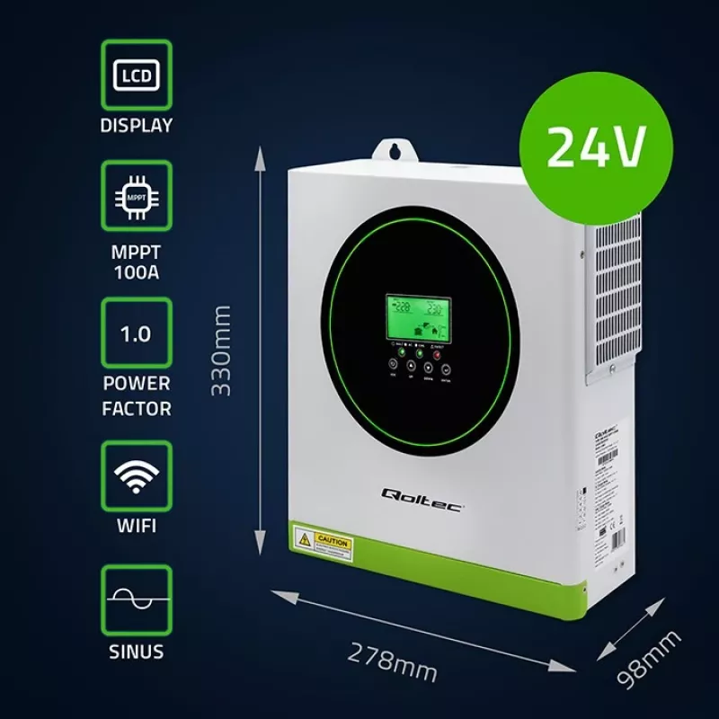 Nepriklausomas saulės inverteris QOLTEC 3500W modelis 53864 autonominėms fotovoltinėms sistemoms