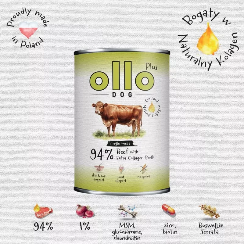 Ollo Plus Kolagen Beef 400g šunų ėdalo skardinė
