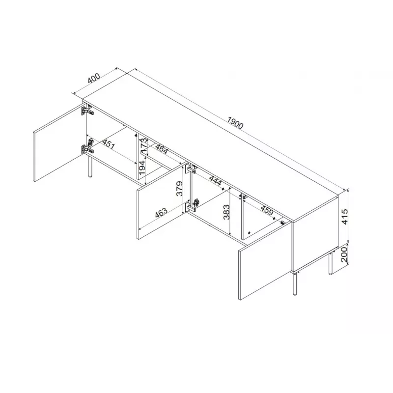 TV spintelė cama meble INSERTO 3D1W 190x40x62 cm juoda su LED
