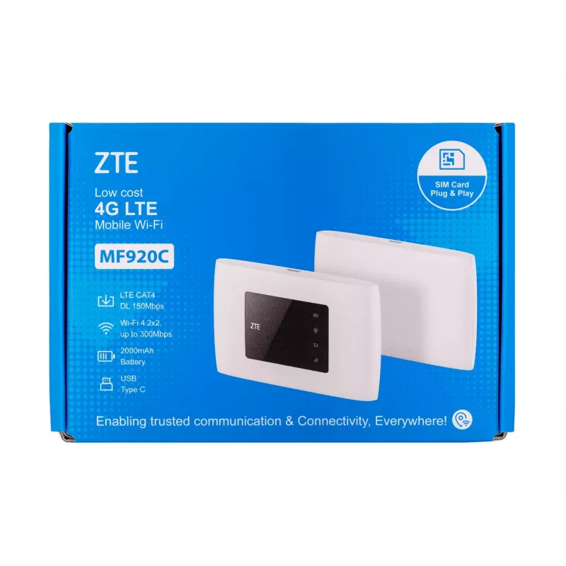 Mobiliojo ryšio maršrutizatorius ZTE MF920C — LTE 4G (800/900/1800/2100/2600 MHz), WLAN 150 Mbps, 2000 mAh baterija, baltas