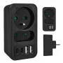 Maitinimo skirstytuvas MACLEAN MCE249 F/B — 2 kintamosios srovės lizdai (16A + 6A) su 2×USB-A ir 2×USB-C PD 20W, EU kištukas, juodas
