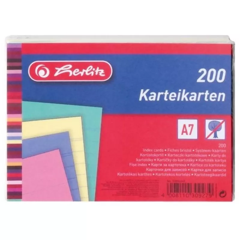 Indekso kortelės Herlitz 10836245 mėlynos žalios rožinės geltonos