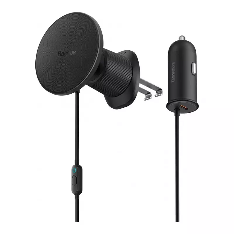 Automobilinis magnetinis laikiklis ir USB‑C įkroviklis Baseus 15W/25W juodas