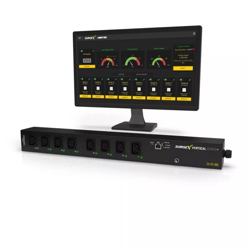 SurgeX Vertical serijos apsauga nuo viršįtampių SX-VS-108I — SurgeX prekės ženklo vertikali maitinimo apsauga