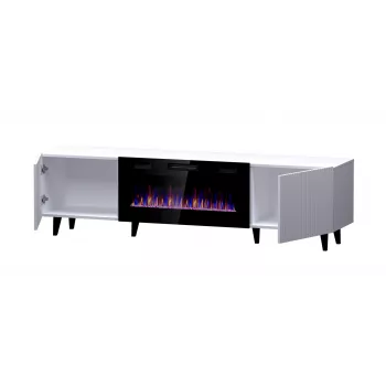 TV spintelė Cama Meble PAFOS EF su elektriniu židiniu 180×42×49 cm, balta matinė
