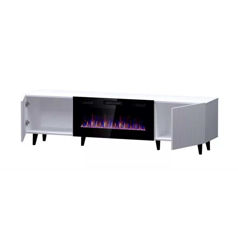 TV spintelė Cama Meble PAFOS EF su elektriniu židiniu 180×42×49 cm, balta matinė