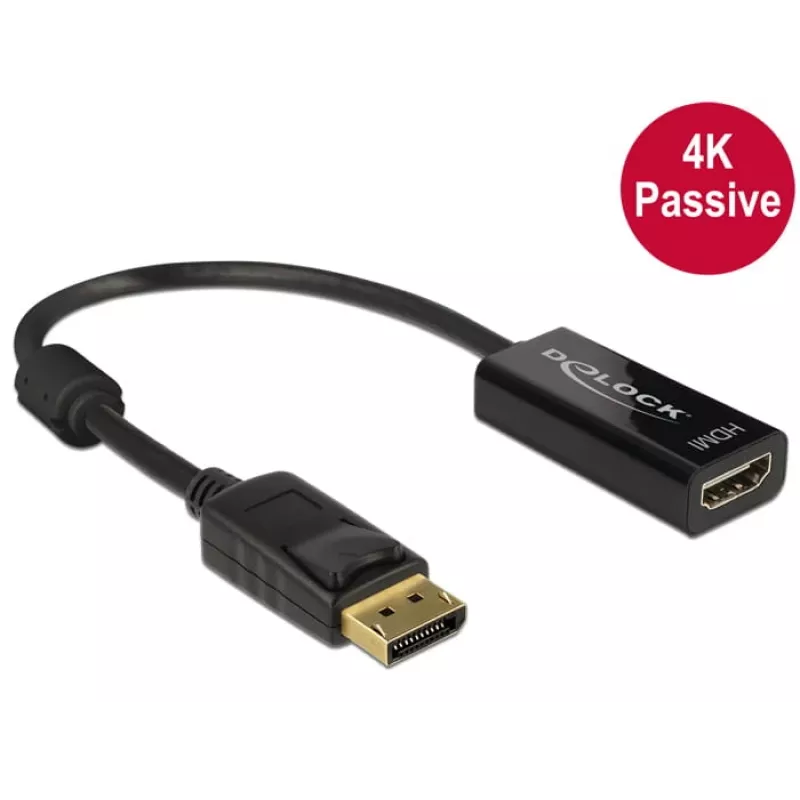 DeLOCK - vaizdo / garso adapteris - DisplayPort / HDMI - DisplayPort (V) - HDMI, 19 kontaktų (M) - 20 cm - (DisplayPort 1.2) - juodas (62609)