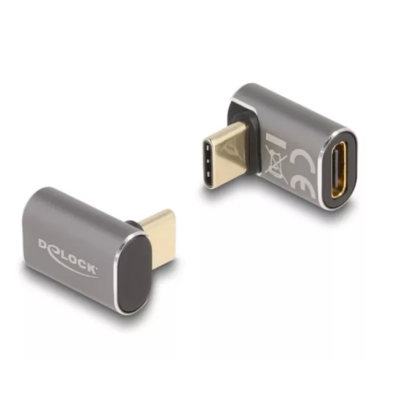 “DeLOCK” USB adapteris 40 Gbps USB Type-C PD 3.0 100 W kištukas į lizdą kampinis 8K 60 Hz metalinis