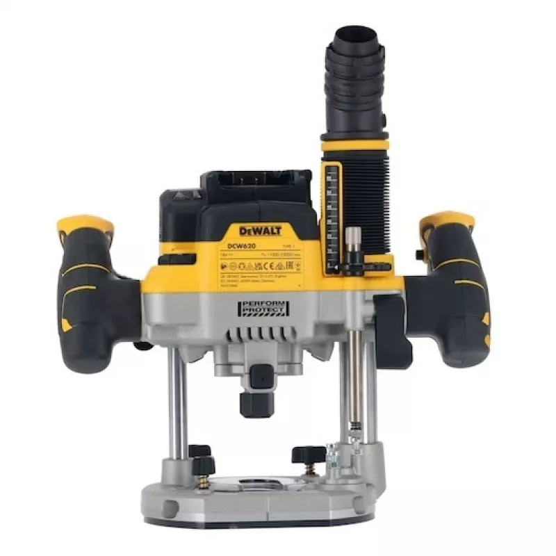 Plunge Router DeWalt DCW620NT-XJ, akumuliatorinis bešepetėlis, 18V, 1600W galia, 11–23k RPM, 12,7 mm įvorė, dulkių ištraukimo anga, LED, 3,6 kg, dėklas