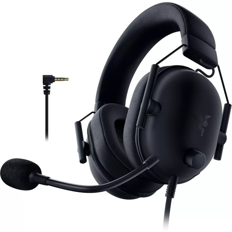 Laidinės žaidimų ausinės Razer JuodaShark V2 X — binauralinės, 3,5 mm, 32 Ω, 12–28000 Hz, lankstus mikrofonas -42 dB, 270 g