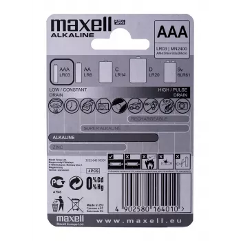 Maxell šarminė baterija LR-03 AAA, 4 vnt. pakuotė, vienkartinė baterija