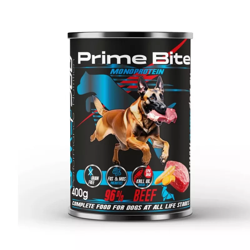 PRIME BITE Monoprotein Beef with carrots - šlapias šunų maistas - 400g