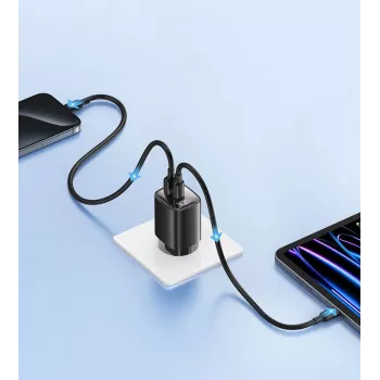 usams CC229 30W GaN USB-C ir USB LED kompaktinis kelioninis įkroviklis