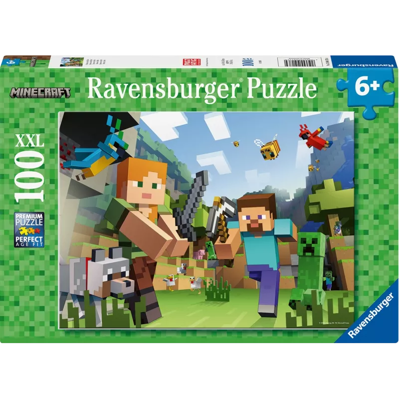 Dėlionė Ravensburger Puzzle XXL 100 dalių Minecraft – didelės dalys vaikams ir gerbėjams