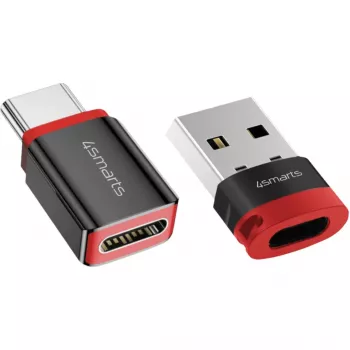 Sąsajos adapteris 4smarts 541615 — USB Type-A (pagrindinis) į USB Type-C (išvestis), juodas, tiesus kištukas-lizdas, pakuotėje 2 vnt.