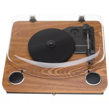 Analoginis diržinio paleidimo patefonas Adler AD 1914 su USB prievadu, keraminiu plokštelių padėklu, nuolatinės srovės varikliu, 33 1/3 aps./min., Bluetooth 5.4, RCA išėjimais, įmontuotais garsiakalbiais