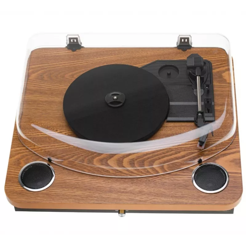 Analoginis diržinio paleidimo patefonas Adler AD 1914 su USB prievadu, keraminiu plokštelių padėklu, nuolatinės srovės varikliu, 33 1/3 aps./min., Bluetooth 5.4, RCA išėjimais, įmontuotais garsiakalbiais