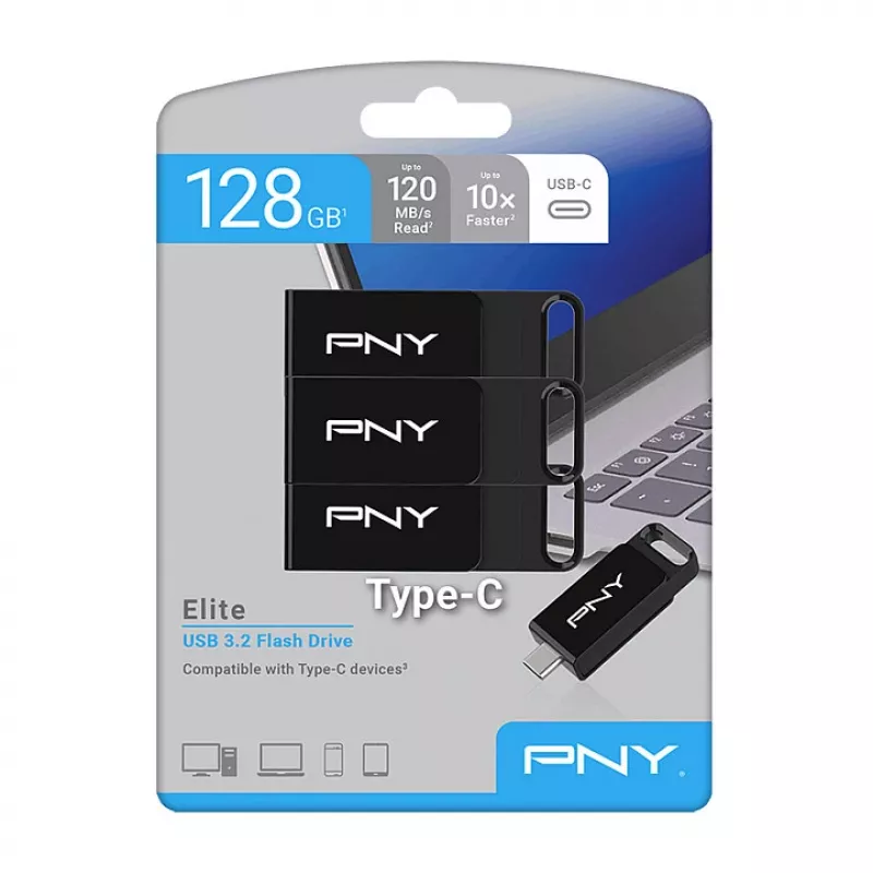 USB atmintinė PNY Elite 128 GB USB Type-C 3.2 Gen 1 (3.1 Gen 1) Juoda