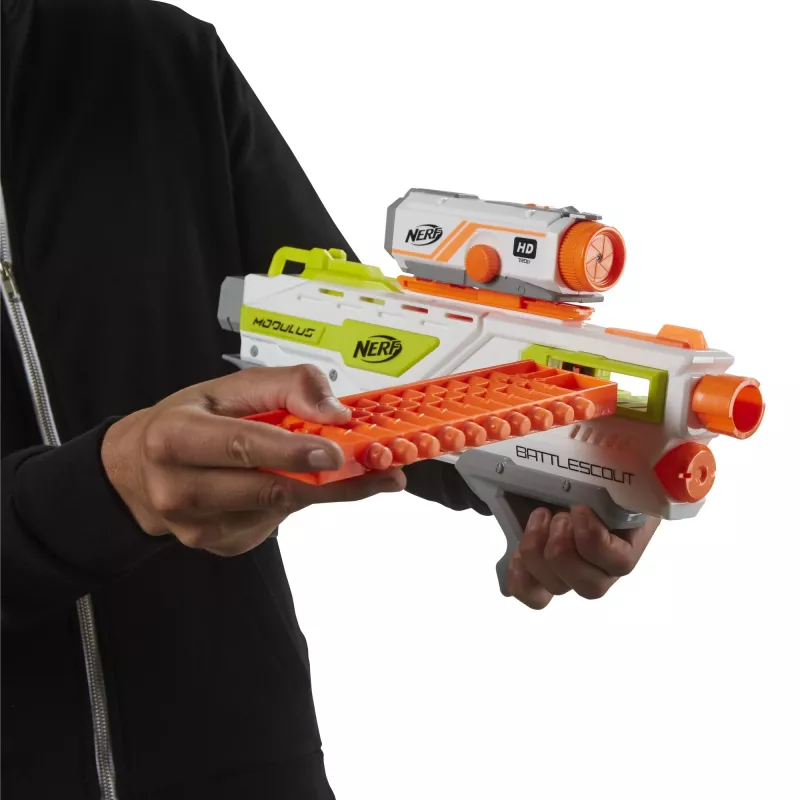Žaislinis šautuvas HASBRO Nerf BattleScout ICS-10 FFP B1756F030 – putplasčio strėlių šautuvas, vieno šūvio, taktinis bėgelis