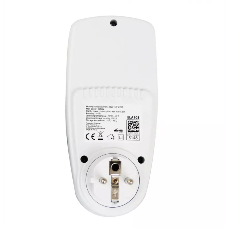 Energijos suvartojimo matuoklis ESPERANZA ELA103 su LCD ekranu — 16 A, 3680 W, 230 V, 50–60 Hz