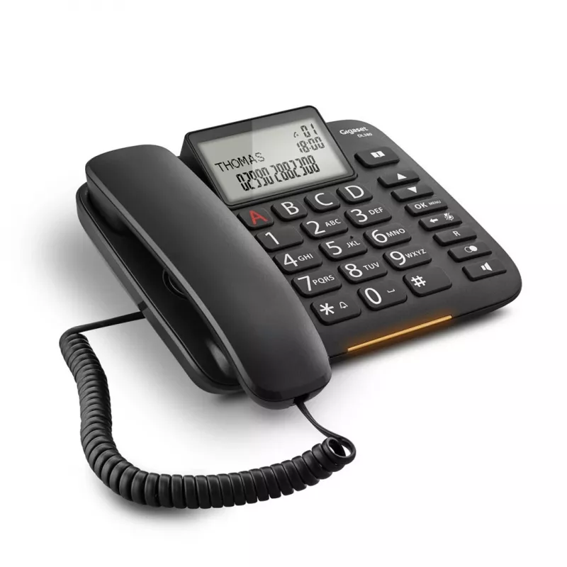 Analoginis telefonas Gigaset DL380 su skambintojo ID, laidinis ragelis, juodas