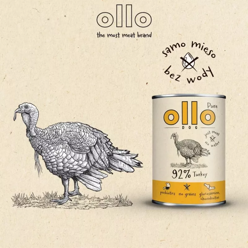 OLLO Pure Turkey – šlapias šunų maistas – 850 g