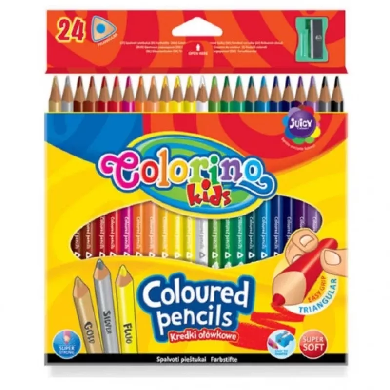 Colorino Kids trikampiai spalvoti pieštukai 24 spalvos (su galąstuvu)