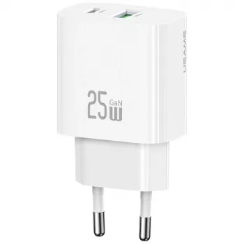 USAMS CC315 T65 25W 1xUSB-C 1xUSB-A greito įkrovimo sieninis įkroviklis