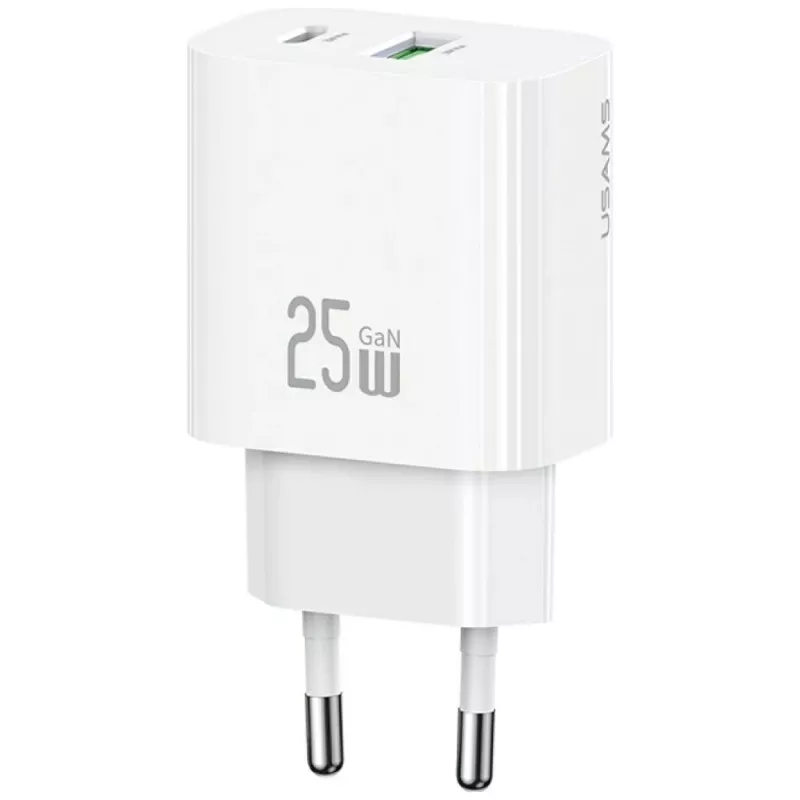 USAMS CC315 T65 25W 1xUSB-C 1xUSB-A greito įkrovimo sieninis įkroviklis
