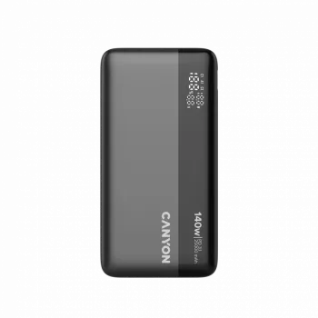 CANYON PB-240 išorinė baterija, 25000 mAh PD140W su ekranu, dydis 160,0 × 82 × 27 mm, svoris 508 ± 10 g, tamsiai pilka