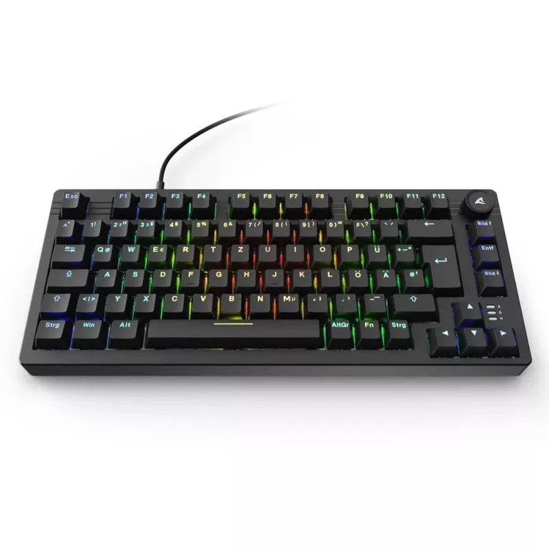 Sharkoon SGK25 klaviatūra, namų, USB, QWERTZ, vokiška, juoda, 75%, RGB LED