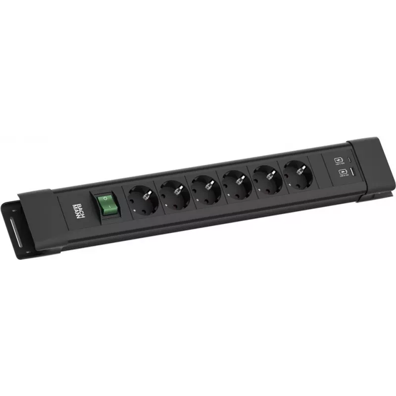 Maitinimo lizdų juosta Bachmann CONNECTUS BM005922 — 6×CEE7 lizdai, 1×USB-A 22W, 2,0 m laidas
