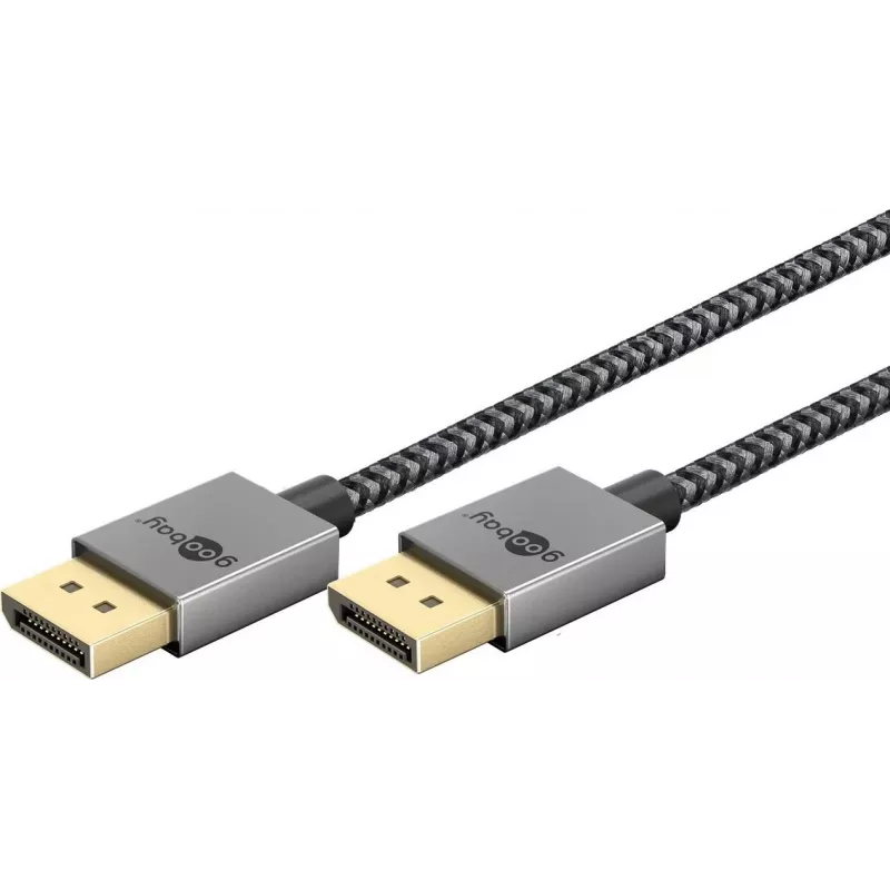 DisplayPort kabelis 2.0/2.1 plonas (Sidabrinis/juodas, 1 metras)