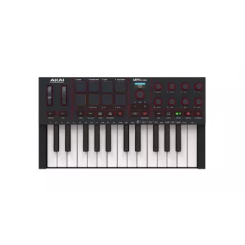 MIDI klaviatūra AKAI MPK MINI 4 juoda — 25 klavišai, 8 padeliai, 8 enkoderiniai rankenėlės, arpeggiatorius, USB-C, MIDI išvestis
